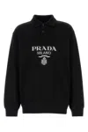 Prada Logo Print Long-sleeved Polo T-shirt In Nero