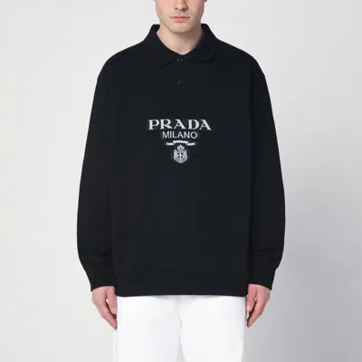 Prada Black Cotton Polo With Logo