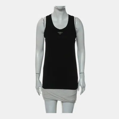 Pre-owned Prada Black Cotton Ribbed Knit Jersey Tank Top