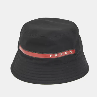 Pre-owned Prada Black Cotton Rossa Bucket Hat S