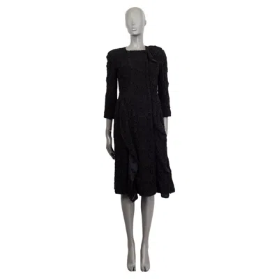 Pre-owned Prada Black Cotton Ruffled Embroidered Lace Coat Jacket 44 L
