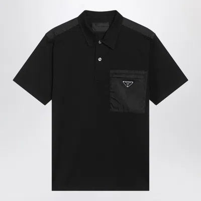 Prada Re-nylon-trimmed Cotton-blend Polo Shirt In Black