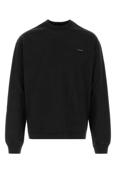 Prada Black Cotton Sweatshirt In Multi