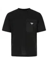 Prada Cotton T-shirt With Nylon Pocket In Black