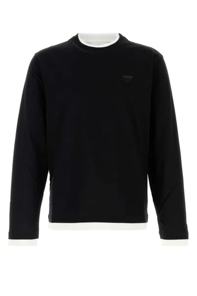Prada Black Cotton T-shirt In Blue