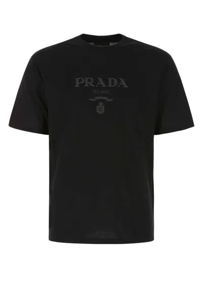 Prada Raised Logo Round-neck T-shirt In Black