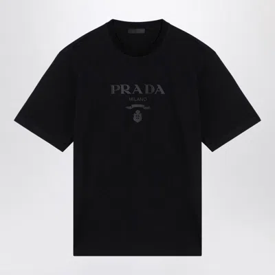 Prada Black Cotton T-shirt With Logo Men