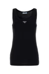 Prada Midnight Blue Cotton Tank Top In Black