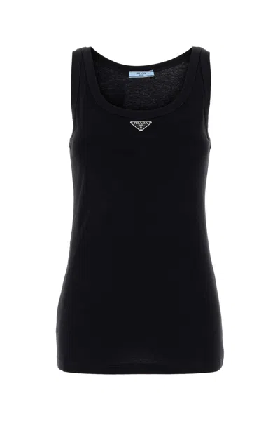 Prada Sleeveless Cotton Tank Top In Black