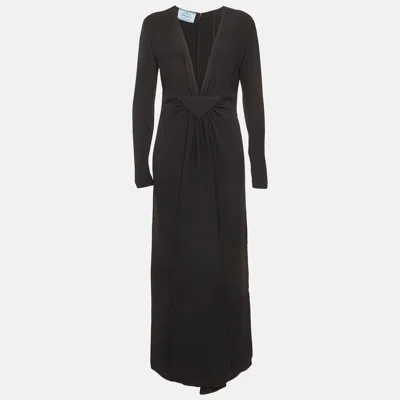 Pre-owned Prada Black Crepe Deep V-neck Cady Maxi Dress M