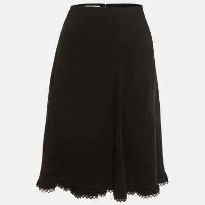 Pre-owned Prada Black Crepe Lace Trim Knee Length Skirt M