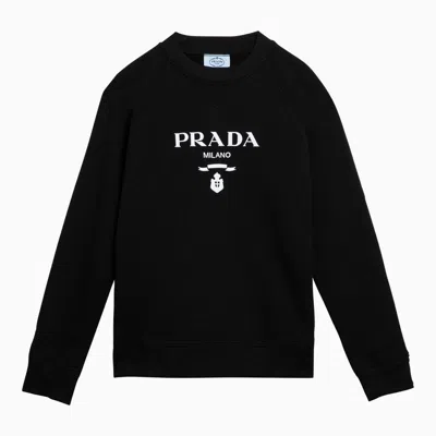 Prada Black Crewneck Cotton Sweatshirt With Logo Women