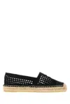 Prada Crochet Knit Espadrilles Mesh Upper Rope Sole In Black