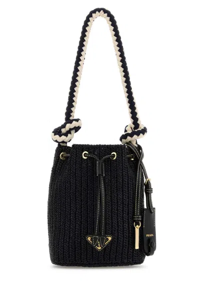 PRADA BLACK CROCHET MINI BUCKET BAG
