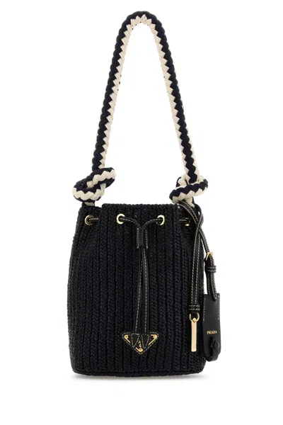 PRADA BLACK CROCHET MINI BUCKET BAG