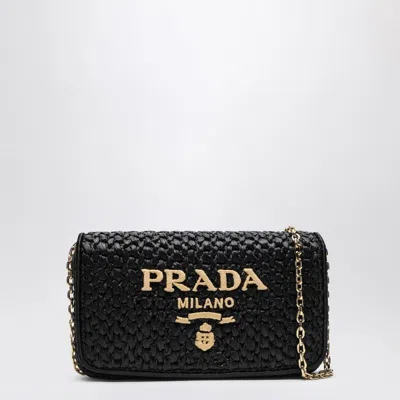 PRADA PRADA  BLACK CROCHET SHOULDER BAG WITH LOGO