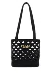 Prada Logo Crochet Tote Bag In Black