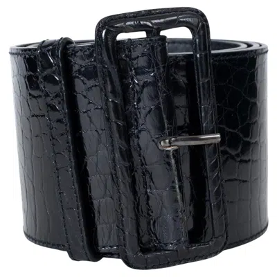 Pre-owned Prada Black Crocodile Extra Wide Waist Belt 90