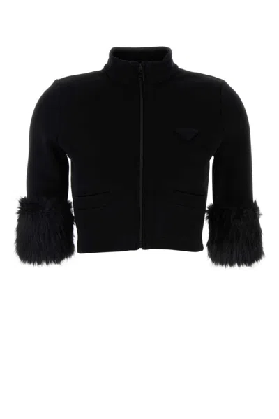 PRADA BLACK CROPPED FLEECE JACKET