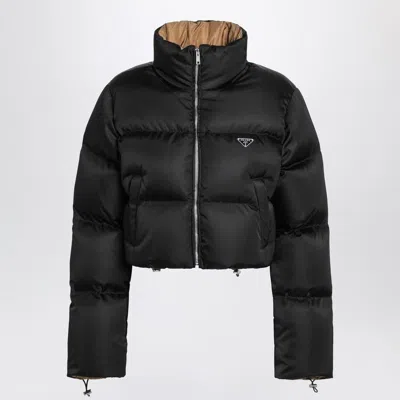 Prada Black Cropped Re-nylon Down Jacket In Multi