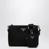 Prada Triangle Logo Re-nylon And Leather Messenger Bag In Black