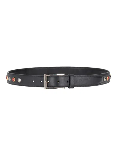 Prada Black Crystal Embellished Buckle Belt