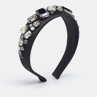 Pre-owned Prada Black Crystal Embellished Satin Headband