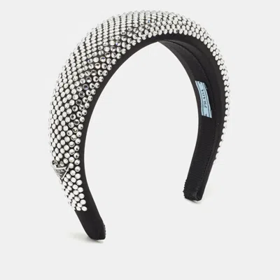 Pre-owned Prada Black Crystal Embellished Satin Headband