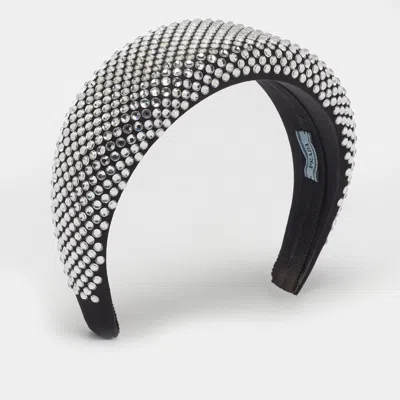 Pre-owned Prada Black Crystal Embellished Satin Oversized Headband