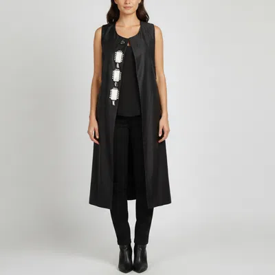 Pre-owned Prada Black Crystal Embellished Wool And Silk Blend Long Vest S