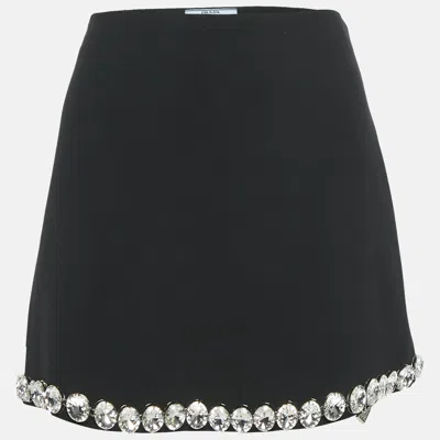 Pre-owned Prada Black Crystal Studded Crepe Mini Skirt S
