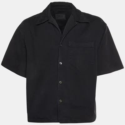 Pre-owned Prada Black Denim Distressed Bowling Shirt L