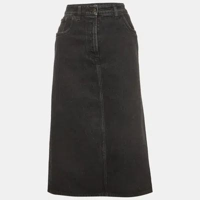 Pre-owned Prada Black Denim Mid Length Skirt M/waist 32"