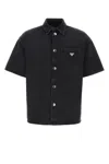 Prada Logo Plaque Short Sleeved Denim Shirt