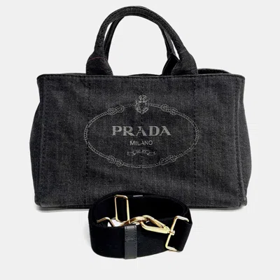 Pre-owned Prada Black Denim Tote And Shoulder Bag (b2642b)