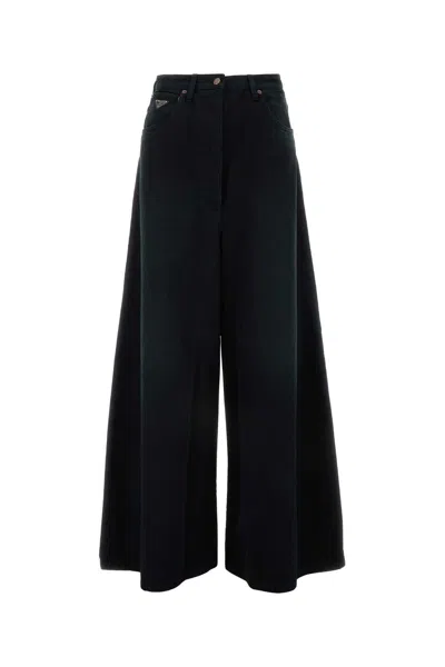 PRADA BLACK DENIM WIDE-LEG JEANS