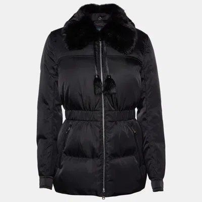 Pre-owned Prada Black Detachable Mink Fur Collar Synthetic Puffer Jacket M