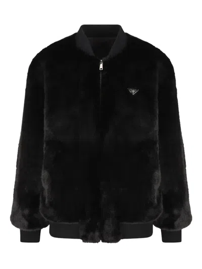 Prada Black Eco Fur Bomber Jacket