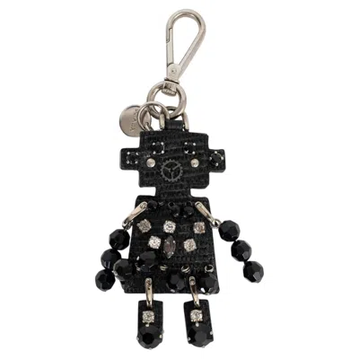 Pre-owned Prada Black Embellished Lizard Robot Keyring Bag Charm