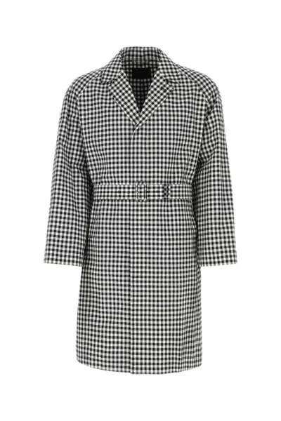 PRADA BLACK EMBROIDERED COTTON OVERCOAT