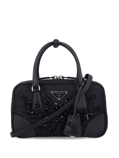 PRADA BLACK EMBROIDERED DETAILING MINI BAG