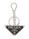 Prada Triangle Enamel Keychain In Black