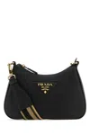 Prada Logo Printed On Strap Shoulder Bag In Black