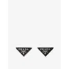 Prada Black Enameled Sterling-silver Stud Earrings In Black