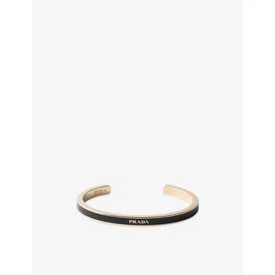 Prada Black Enamelled-logo Metal Cuff Bracelet
