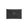Prada Triangle Logo Calf Leather Envelope Pouch In Black