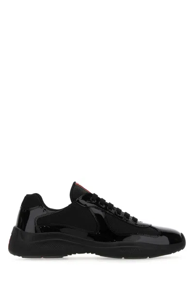 PRADA BLACK FABRIC AND LEATHER AMERICA S CUP SNEAKERS