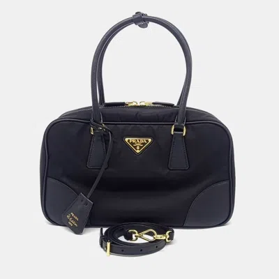 Pre-owned Prada Black Fabric And Leather Re-nylon Tote And Shoulder Bag
