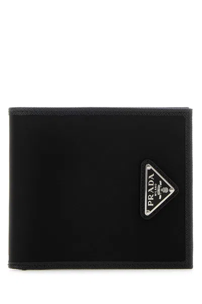 PRADA BLACK FABRIC AND LEATHER WALLET