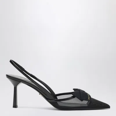 Prada Mesh Slingback Pumps Featuring Bow Detail In Black